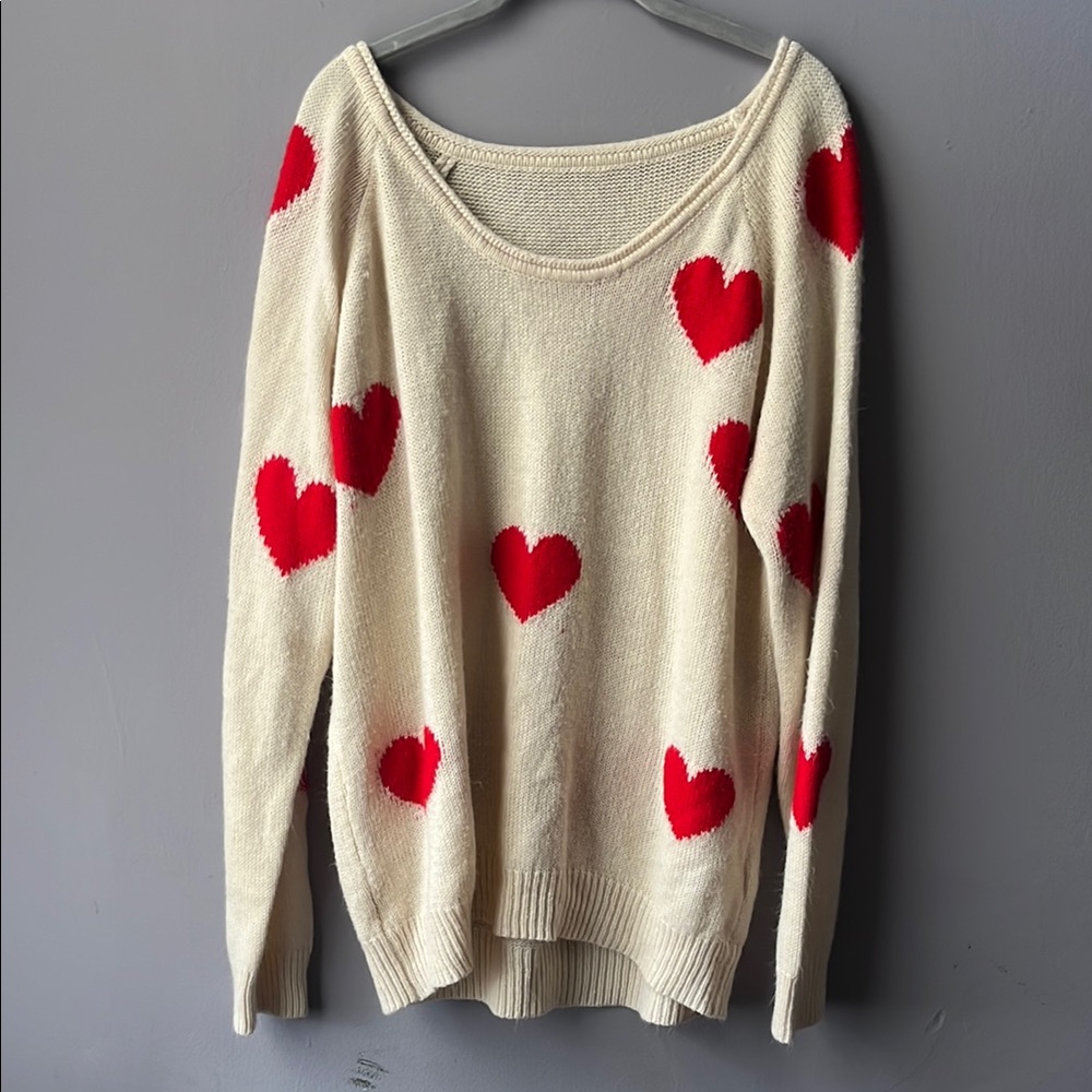 Heart Patterned Cream Sweater